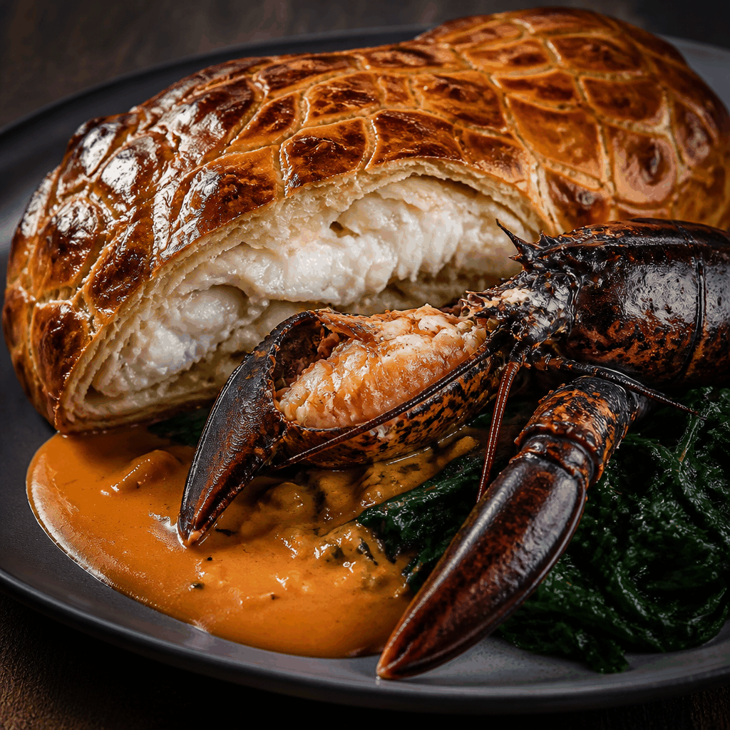"The Whale" Baked Turbot, Black Lobster, Spinach & Lobster Bisque